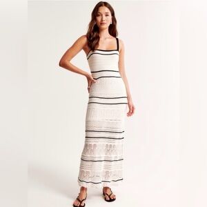 Abercrombie & Fitch Crochet-Style Boho Maxi Dress – Cream & Black